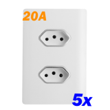 Kit 5 Tomadas Duplas 20A - Dicompel Novara Branco Cromado